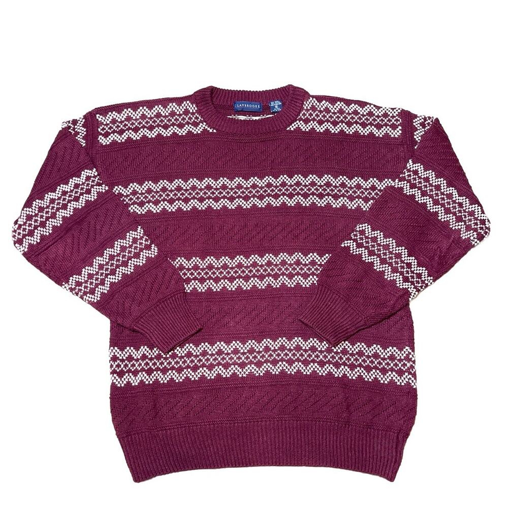Claybrooke Men’s Vtg Birdseye Fair Isle Ramie Cotton Chunky Knit Dad Sweater‎ XL